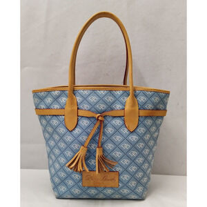 Dooney & Bourke Blue Canvas Leather Trim Double Handle Tassel Tote Bag